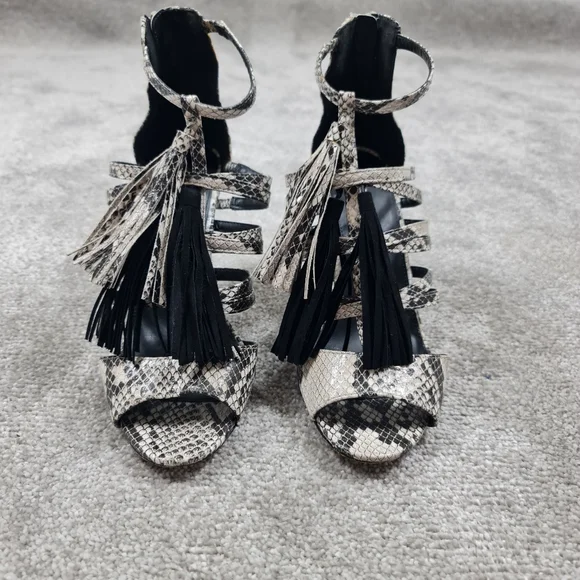 Next Black White Snake Print Stiletto Heels Strappy Shoes UK 7 EU 41 Back Zip - Picture 3 of 7